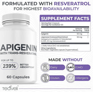 TEAVELI - Teaveli Advanced Apigenin Supplement with Resveratrol 60 Capsulas - The Red Vitamin MX - Suplementos Alimenticios - {{ shop.shopifyCountryName }}