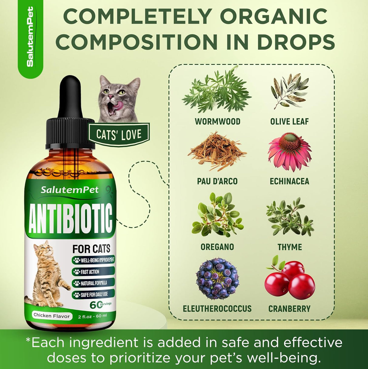 SalutemPet Cat Antibiotic for Infections UTIs Respiratory Moments Cold, & Allergies 2 Fl.Oz.