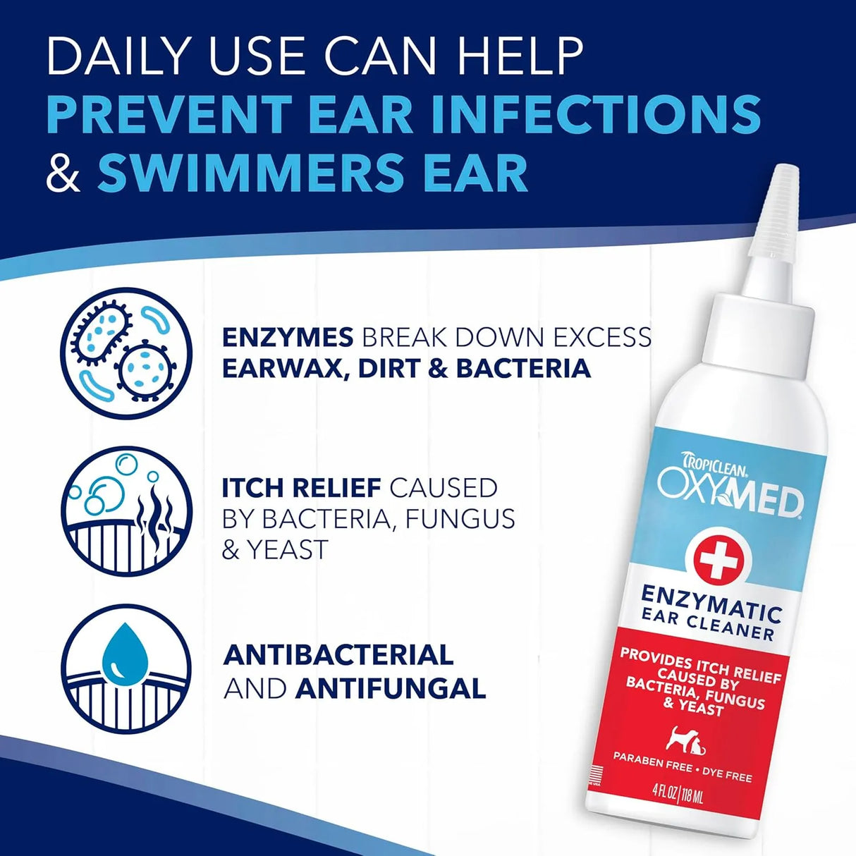 TROPICLEAN - TropiClean OxyMed Enzymatic Dog Ear Cleaner 4 Fl.Oz. - The Red Vitamin MX - Cuidado Del Oído De Perros - {{ shop.shopifyCountryName }}
