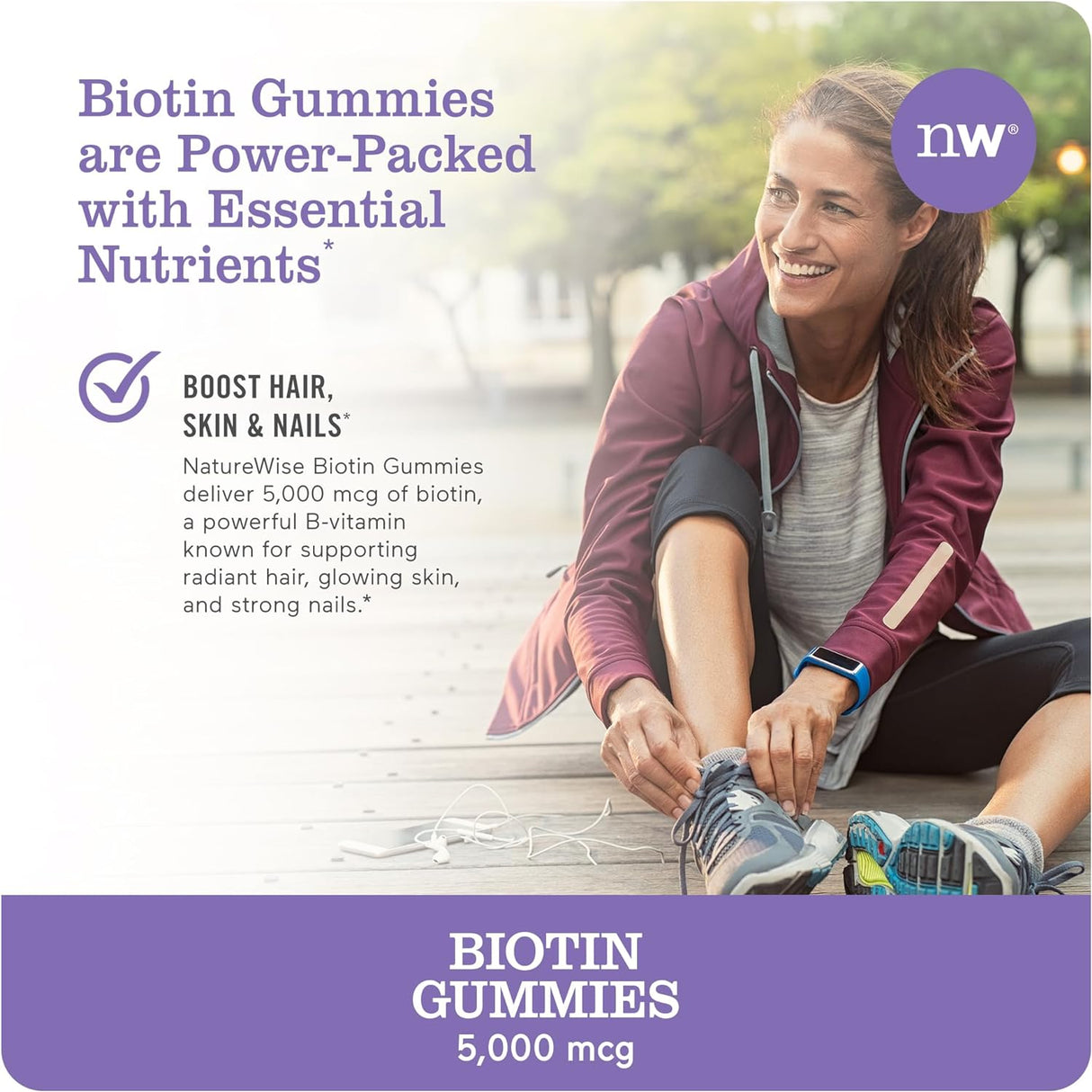 NatureWise Biotin Gummies Hair, Skin and Nails Vitamin 90 Gomitas