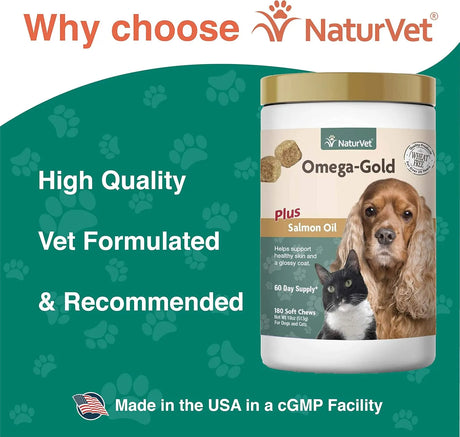 NATURVET - NaturVet Omega-Gold Plus Salmon Oil 180 Masticables - The Red Vitamin MX - Aceite De Pescado Para Perros - {{ shop.shopifyCountryName }}