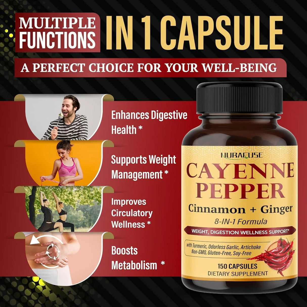 NURAFUSE - NURAFUSE Cayenne Pepper 8-in-1 Formula 150 Capsulas - The Red Vitamin MX - Suplementos Alimenticios - {{ shop.shopifyCountryName }}