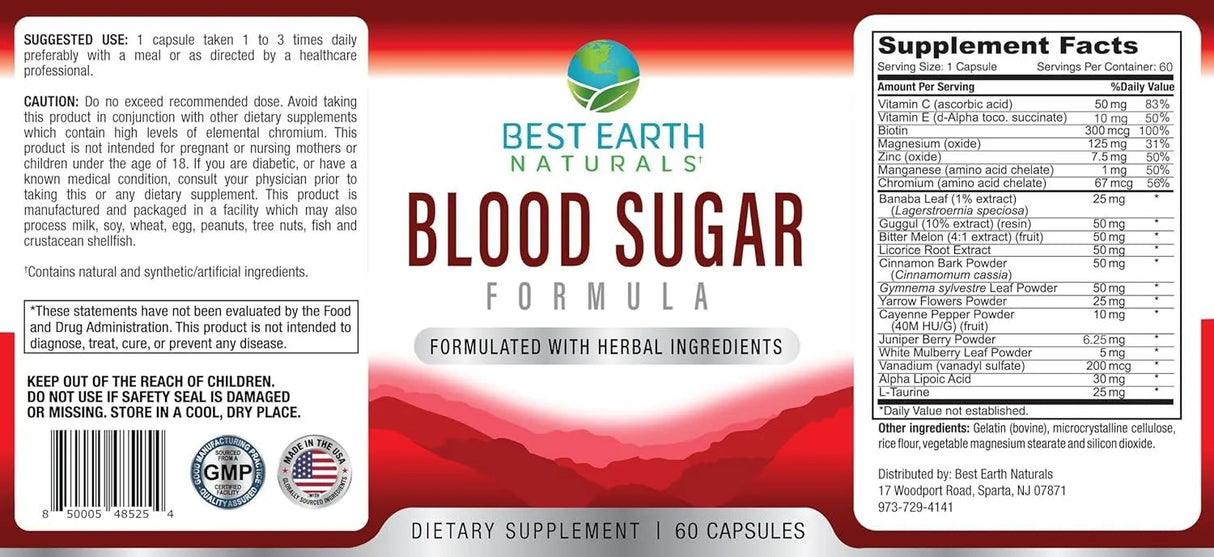 BEST EARTH NATURALS - Best Earth Naturals Blood Sugar Formula 60 Capsulas - The Red Vitamin MX - Suplementos Alimenticios - {{ shop.shopifyCountryName }}