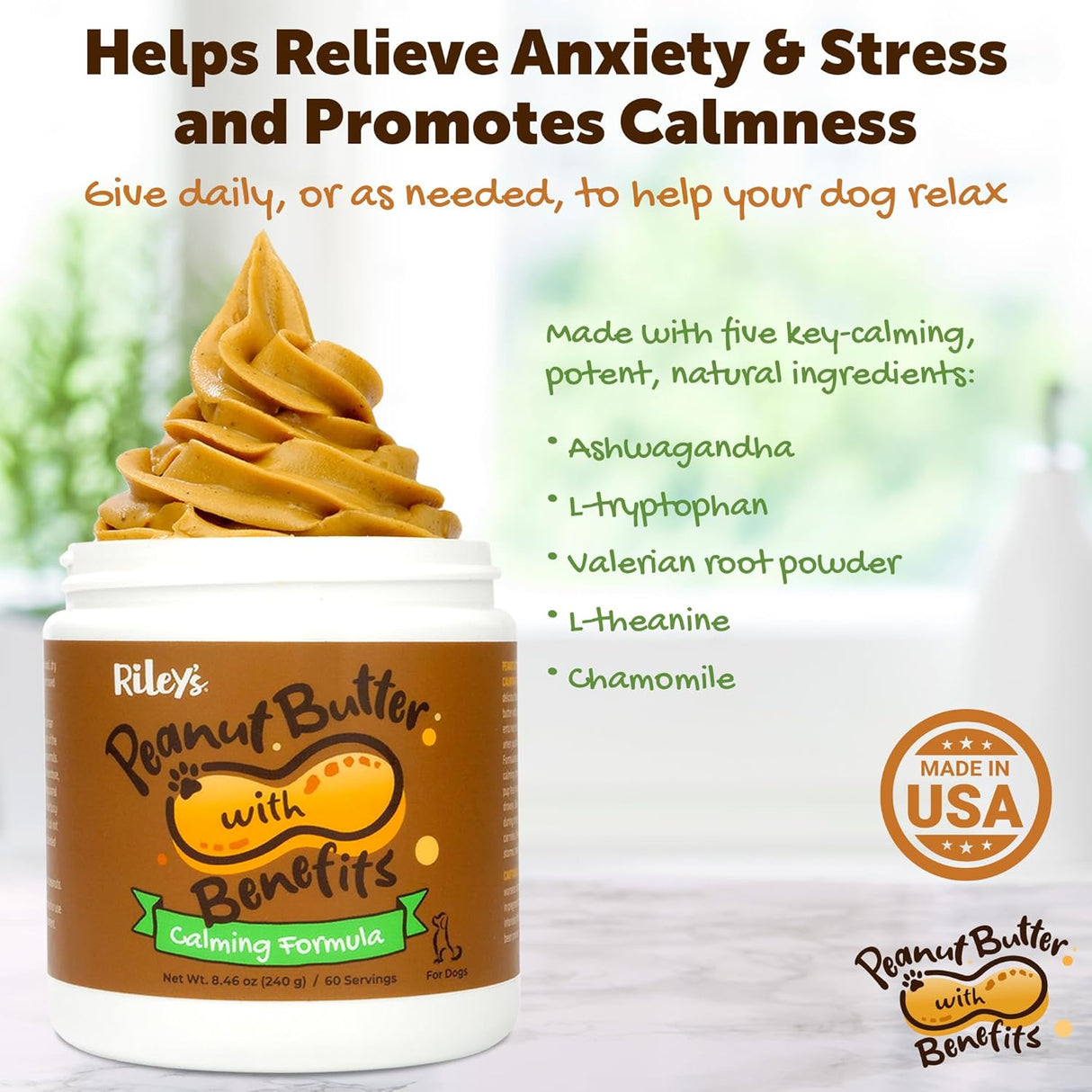 Riley's Calming Peanut Butter for Dogs 60 Servicios 240Gr.