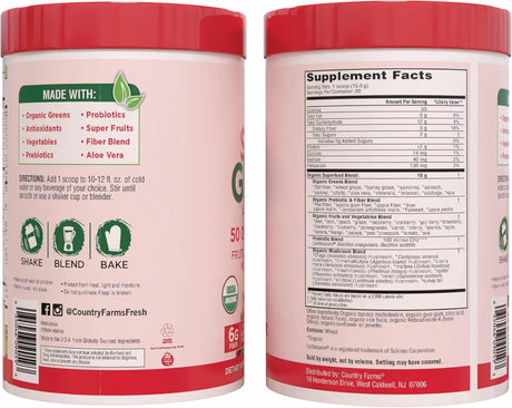 COUNTRY FARMS - Country Farms Organic Super Greens Berry Flavor 20 Servicios 300Gr. - The Red Vitamin MX - Suplementos Alimenticios - {{ shop.shopifyCountryName }}