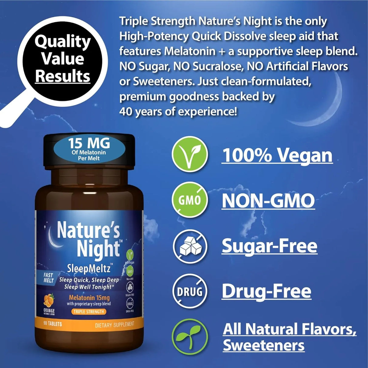 NATURE'S NIGHT - Nature's Night Triple Strength Quick Dissolve Melatonin 15Mg. 90 Tabletas - The Red Vitamin MX - Suplementos Alimenticios - {{ shop.shopifyCountryName }}