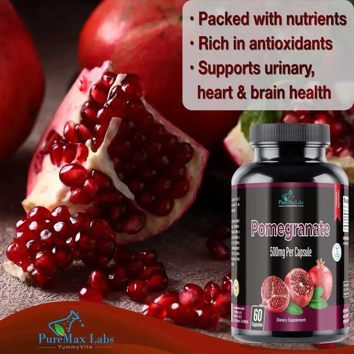 PUREMAX LABS - PureMax Labs Pomegranate 500Mg. 60 Capsulas - The Red Vitamin MX - Suplementos Alimenticios - {{ shop.shopifyCountryName }}