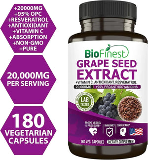 BIOFINEST - BioFinest Grape Seed 20000Mg. 180 Capsulas - The Red Vitamin MX - Suplementos Alimenticios - {{ shop.shopifyCountryName }}