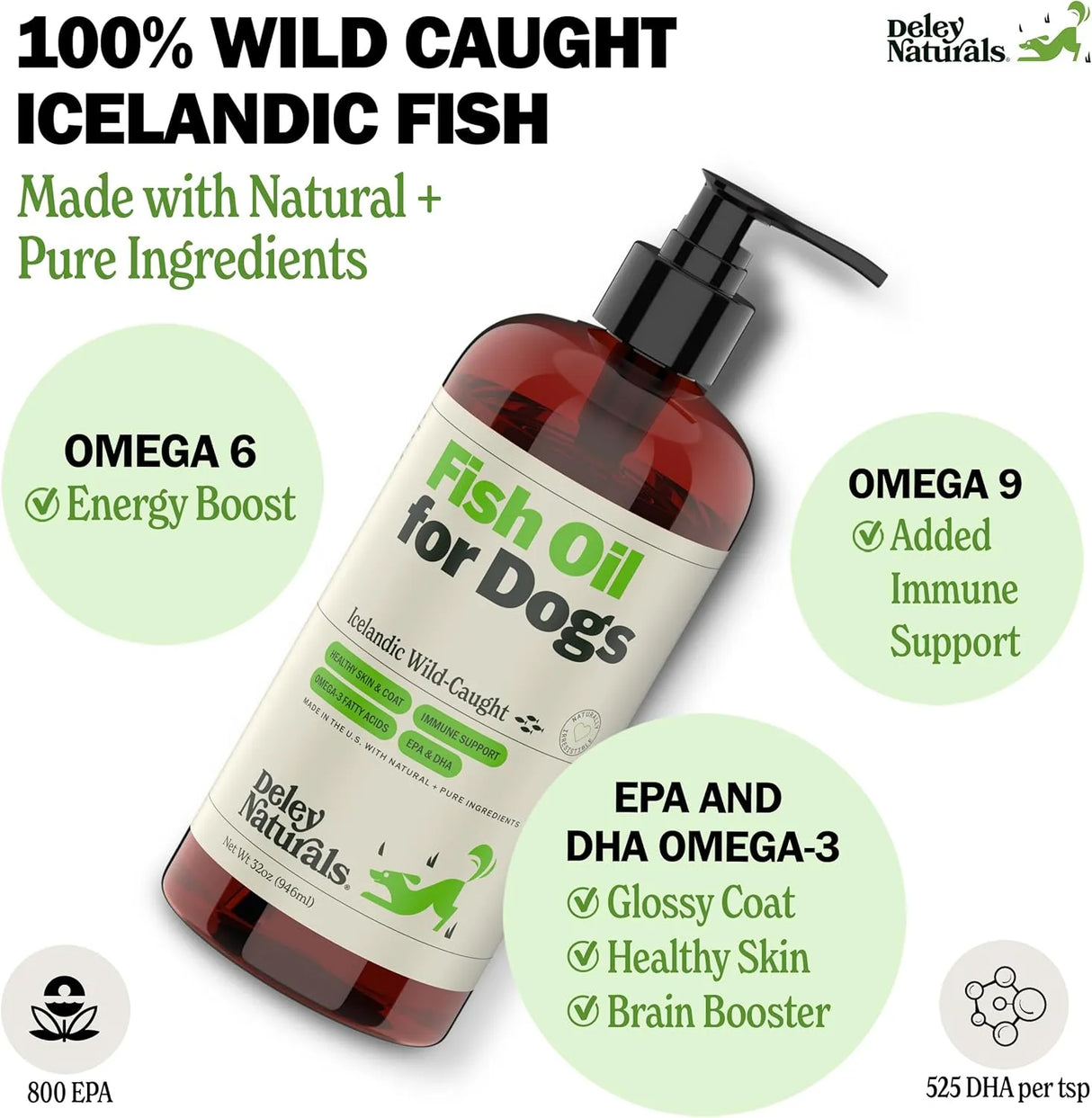 DELEY NATURALS - Deley Naturals Dog Fish Oil Icelandic 2X Omega 32 Fl.Oz. - The Red Vitamin MX - Aceite De Pescado Para Perros - {{ shop.shopifyCountryName }}