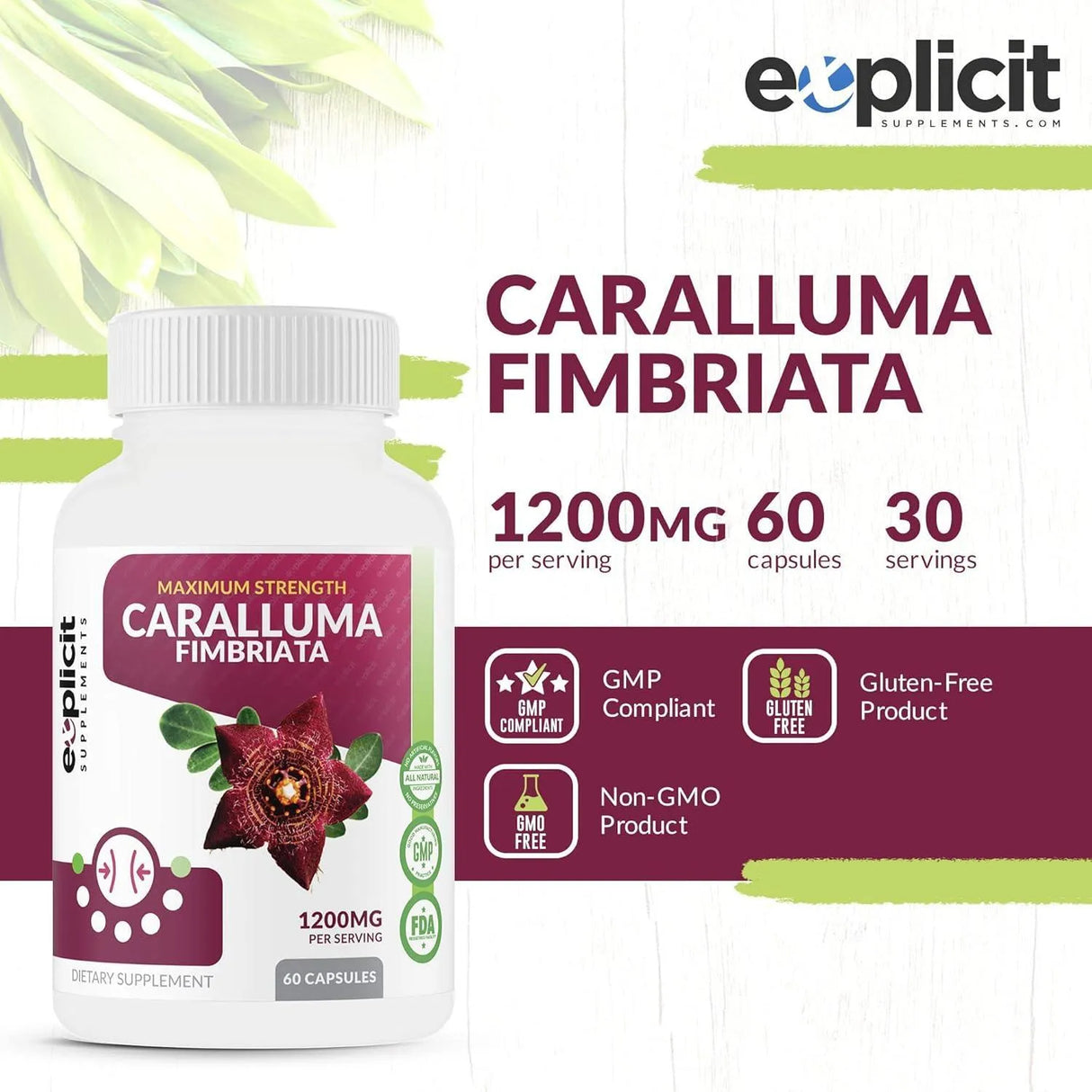 EXPLICIT SUPPLEMENTS - eXplicit Supplements Pure Caralluma Fimbriata 1200Mg. 60 Capsulas - The Red Vitamin MX - Suplementos Alimenticios - {{ shop.shopifyCountryName }}