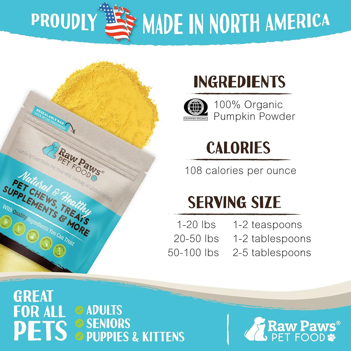 Raw Paws Organic Pumpkin Powder for Dogs & Cats 113Gr.