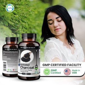 TRUEMED Activated Charcoal Organic Coconut Shell Derived 1200Mg. 60 Capsulas