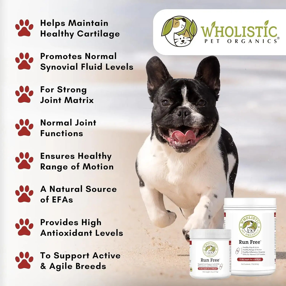 WHOLISTIC PET ORGANICS - Wholistic Pet Organics Run Free Dog Joint Supplement 113Gr. - The Red Vitamin MX - Cuidado De Cadera Y Articulaciones Para Perros - {{ shop.shopifyCountryName }}