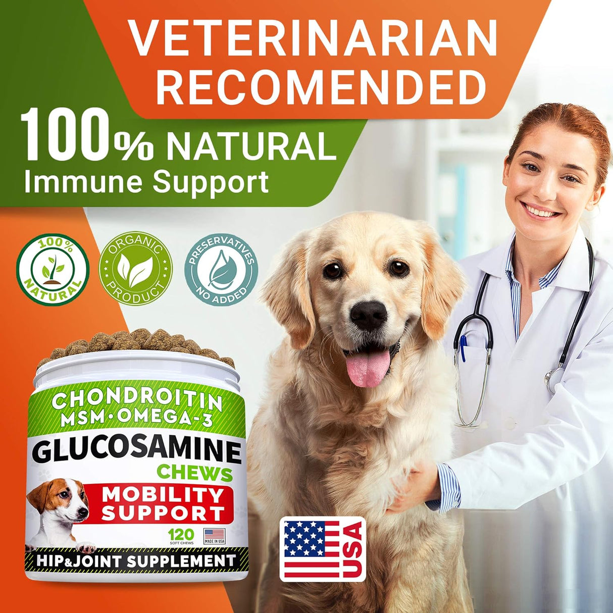 STRELLALAB Glucosamine Treats for Dogs Chicken Flavor 120 Masticables