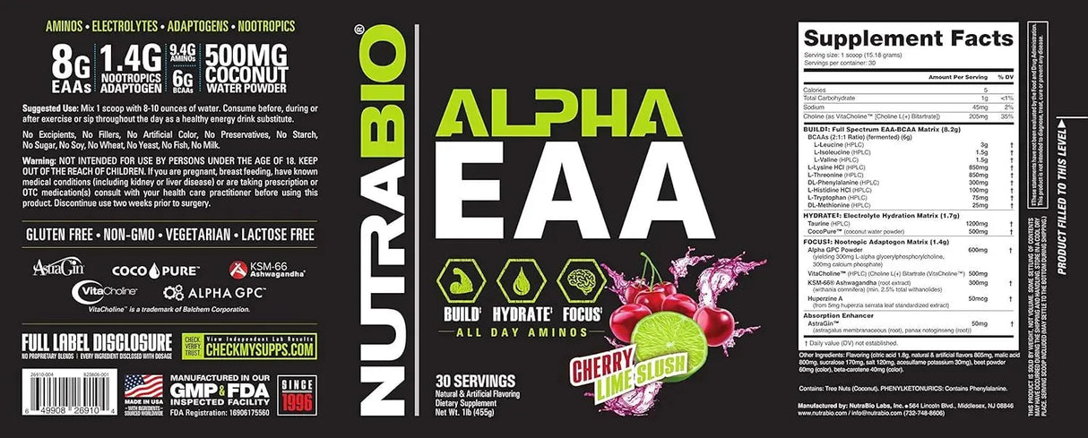 NUTRABIO - NutraBio Alpha EAA Hydration and Recovery Cherry Lime Slush 455Gr. - The Red Vitamin MX - Suplementos Alimenticios - {{ shop.shopifyCountryName }}