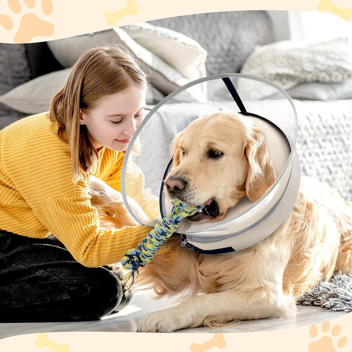 Uaidie Dog Cone Collar with Enhanced Anti-Licking PALE YELLOW LARGE