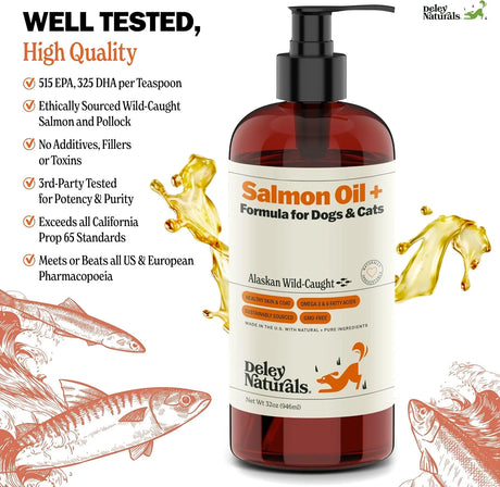 DELEY NATURALS - Deley Naturals Wild Alaskan Salmon Oil for Dogs 32 Fl.Oz. - The Red Vitamin MX - Aceite De Pescado Para Perros - {{ shop.shopifyCountryName }}