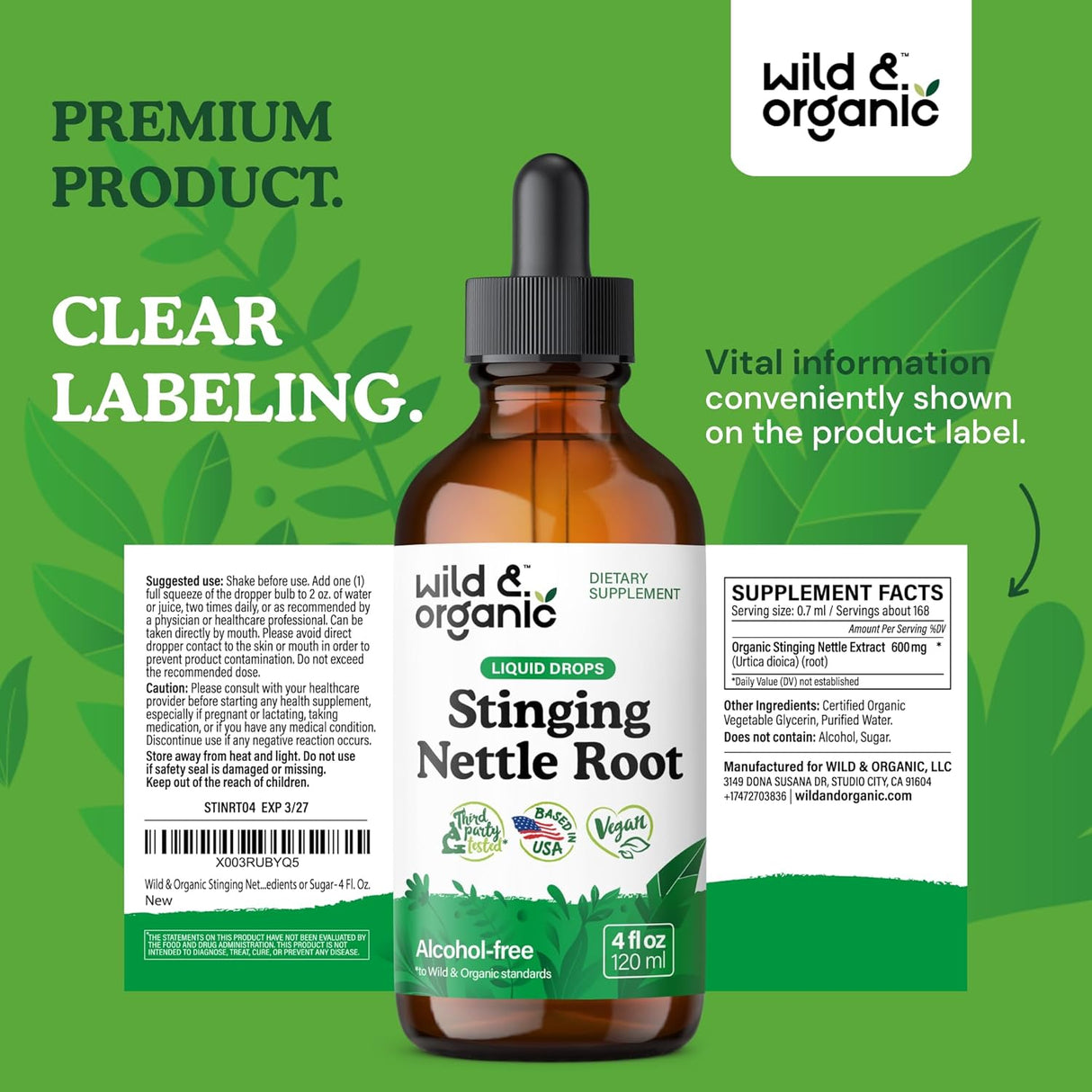 WILD & ORGANIC - Wild & Organic Stinging Nettle Root Drops 4 Fl.Oz. - The Red Vitamin MX - Suplementos Alimenticios - {{ shop.shopifyCountryName }}