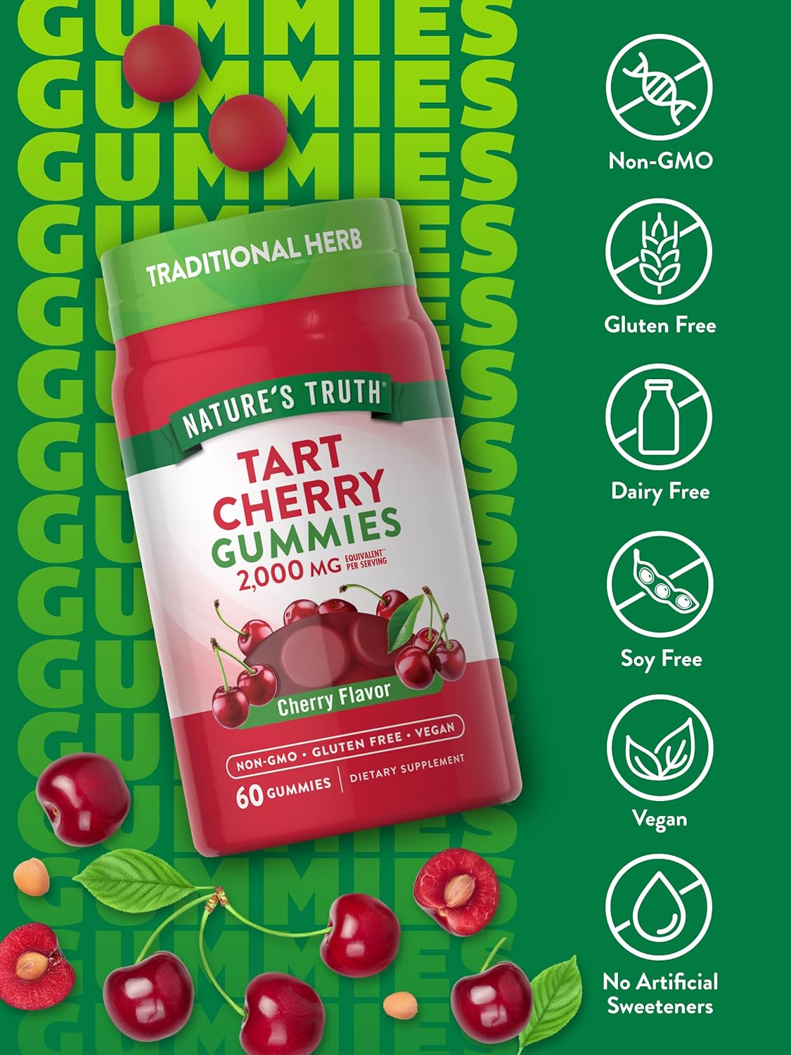 Nature's Truth Tart Cherry Gummies 2000Mg. 60 Gomitas