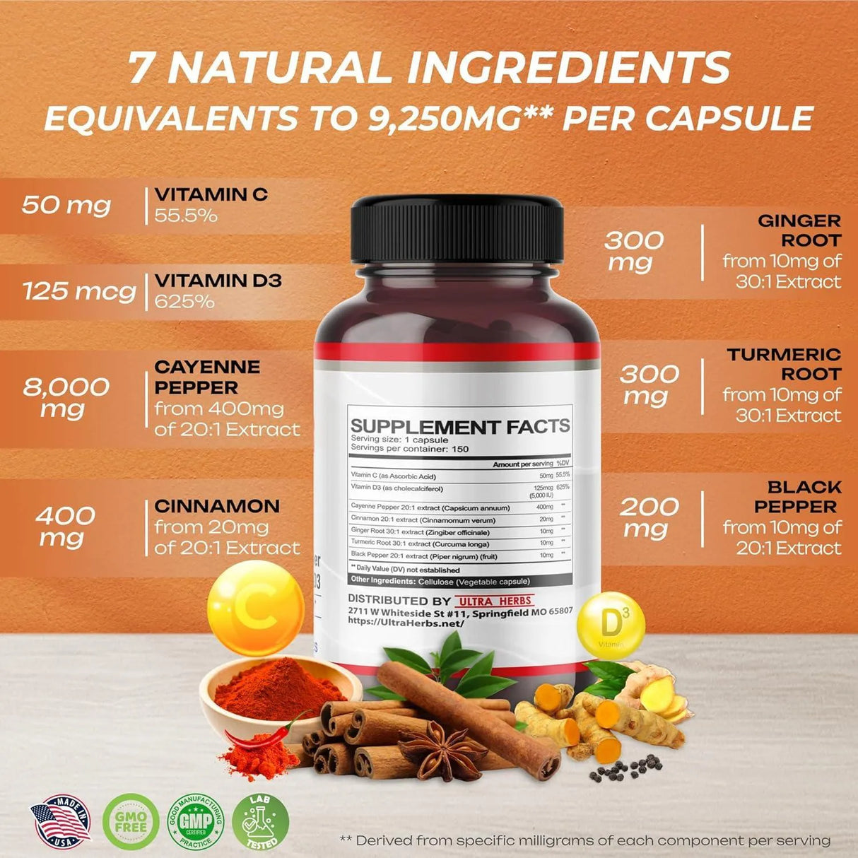 ULTRA HERBS - ULTRA HERBS Cayenne Pepper 7 IN 1 150 Capsulas - The Red Vitamin MX - Suplementos Alimenticios - {{ shop.shopifyCountryName }}