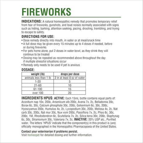 HOMEOPET - HomeoPet Fireworks Safe and Natural Loud-Noise-Anxiety Calming Supplement 15Ml. - The Red Vitamin MX - Relajantes Para Perros - {{ shop.shopifyCountryName }}