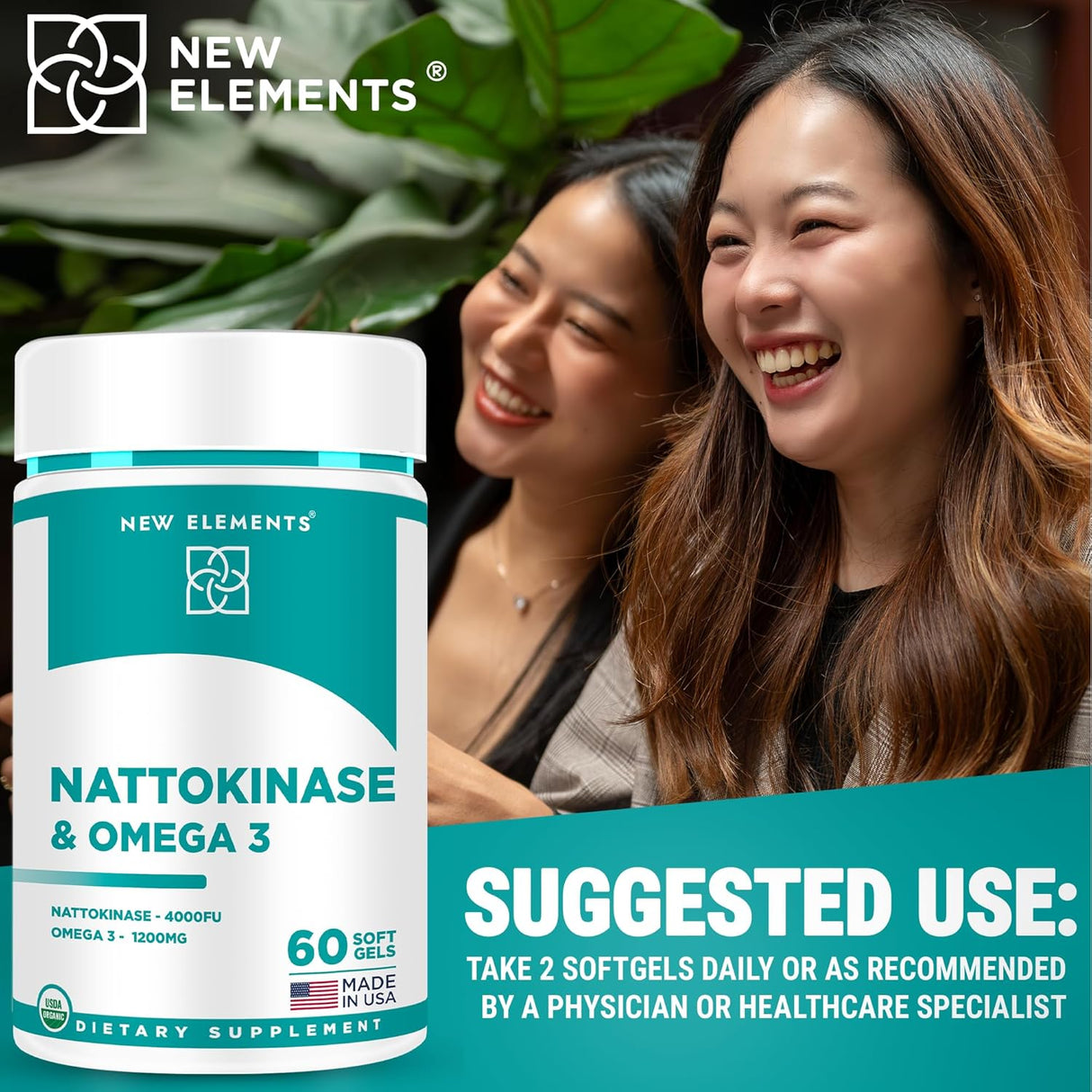 New Elements Nattokinase with Omega 3 60 Capsulas Blandas