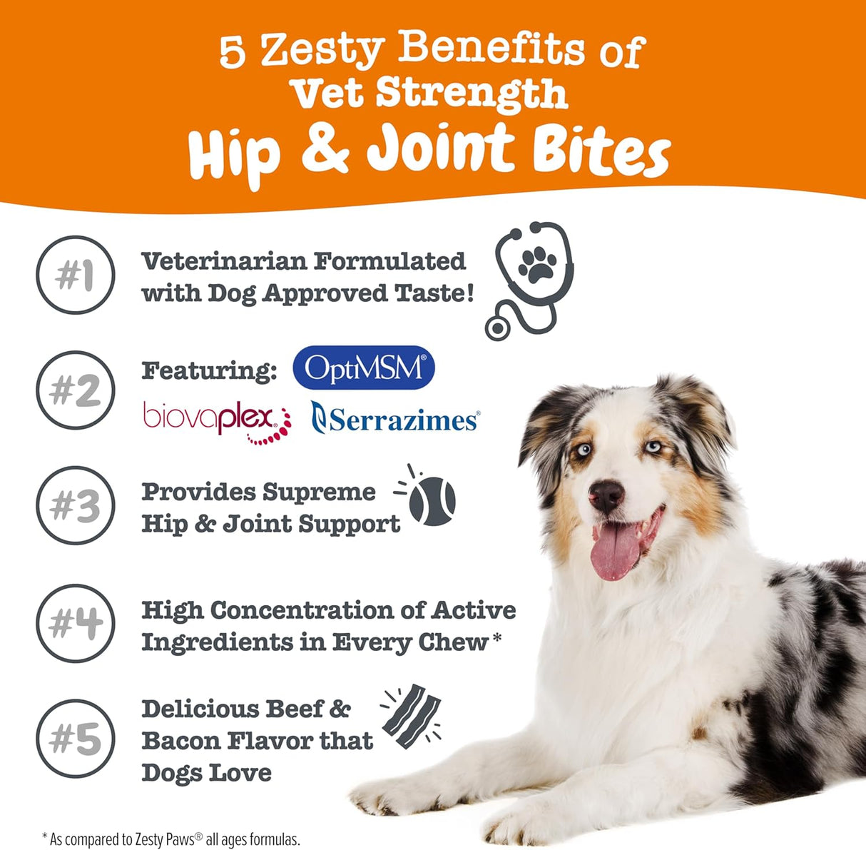 Zesty Paws Vet Strength Mobility Bites Beef & Bacon Flavor 90 Masticables