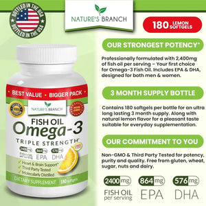 NATURE'S BRANCH - Nature's Branch Best Triple Strength Omega 3 Fish Oil 2400Mg. 150 Capsulas Blandas - The Red Vitamin MX - Suplementos Alimenticios - {{ shop.shopifyCountryName }}