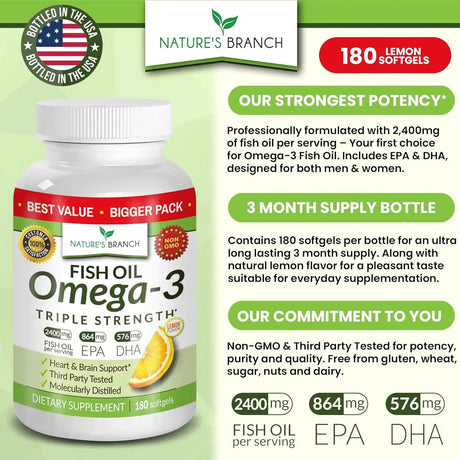 NATURE'S BRANCH - Nature's Branch Best Triple Strength Omega 3 Fish Oil 2400Mg. 150 Capsulas Blandas - The Red Vitamin MX - Suplementos Alimenticios - {{ shop.shopifyCountryName }}