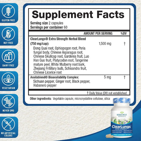 RIDGECREST HERBALS - RidgeCrest Herbals ClearLungs Extra Strength 120 Capsulas - The Red Vitamin MX - Suplementos Alimenticios - {{ shop.shopifyCountryName }}