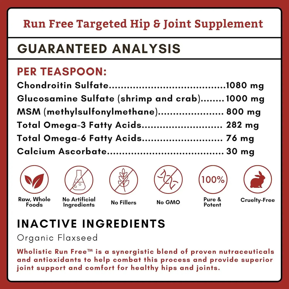 WHOLISTIC PET ORGANICS - Wholistic Pet Organics Run Free Dog Joint Supplement 113Gr. - The Red Vitamin MX - Cuidado De Cadera Y Articulaciones Para Perros - {{ shop.shopifyCountryName }}