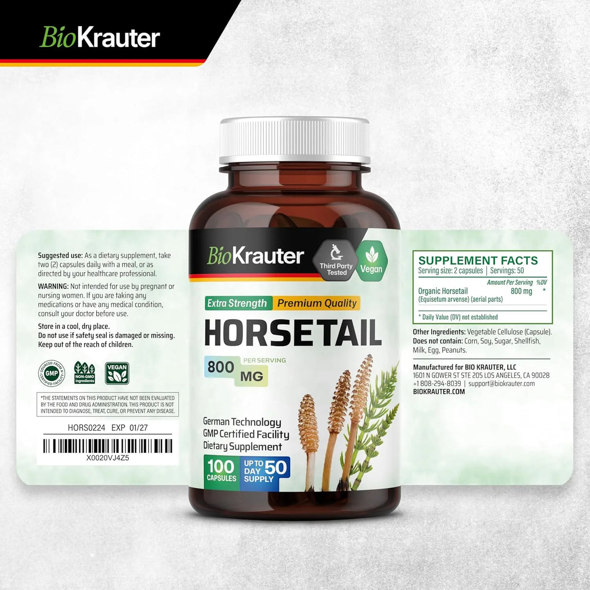 BIOKRAUTER - BIO KRAUTER Horsetail Herb 800Mg. 100 Capsulas - The Red Vitamin MX - Suplementos Alimenticios - {{ shop.shopifyCountryName }}