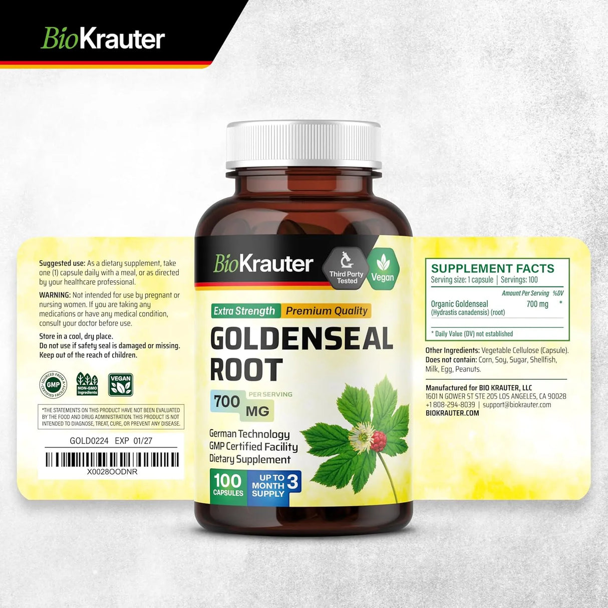 BIOKRAUTER - Bio Krauter Goldenseal Root 700Mg. 100 Capsulas - The Red Vitamin MX - Suplementos Alimenticios - {{ shop.shopifyCountryName }}