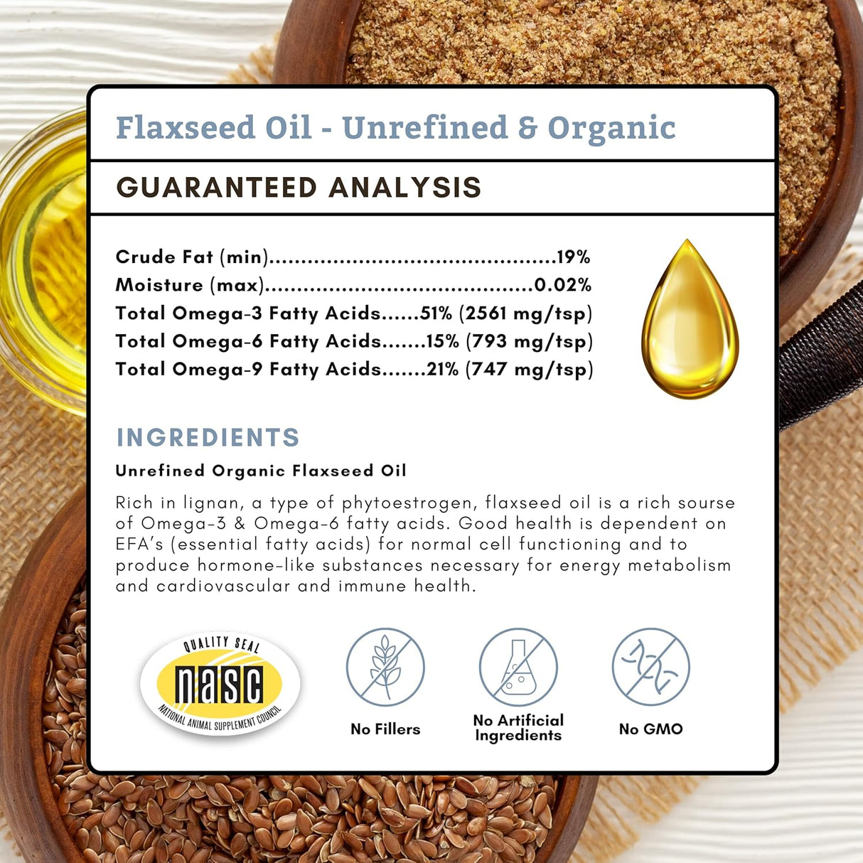 Wholistic Pet Organics Flaxseed Oil for Dogs 16 Fl.Oz.