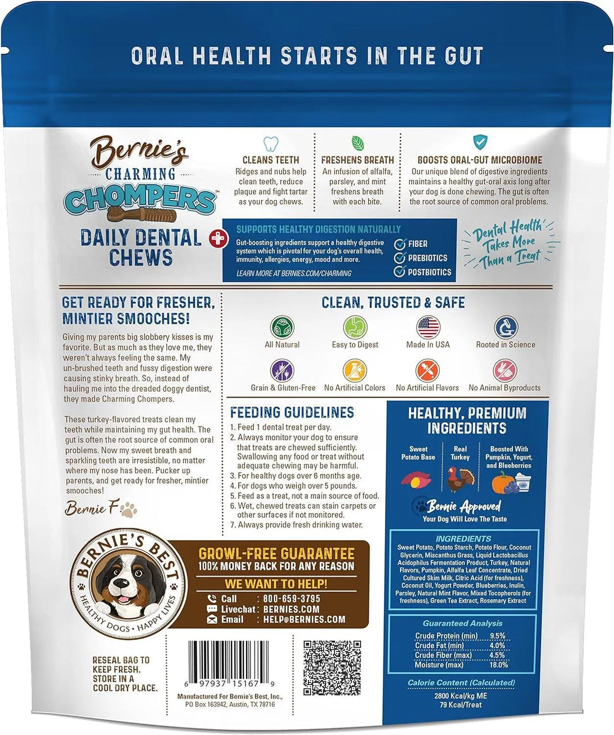 BERNIE'S - Bernie's Charming Chompers Daily Dental Chews Medium Dogs 26-50 lb 510Gr. - The Red Vitamin MX - Cuidado Dental Para Perros - {{ shop.shopifyCountryName }}