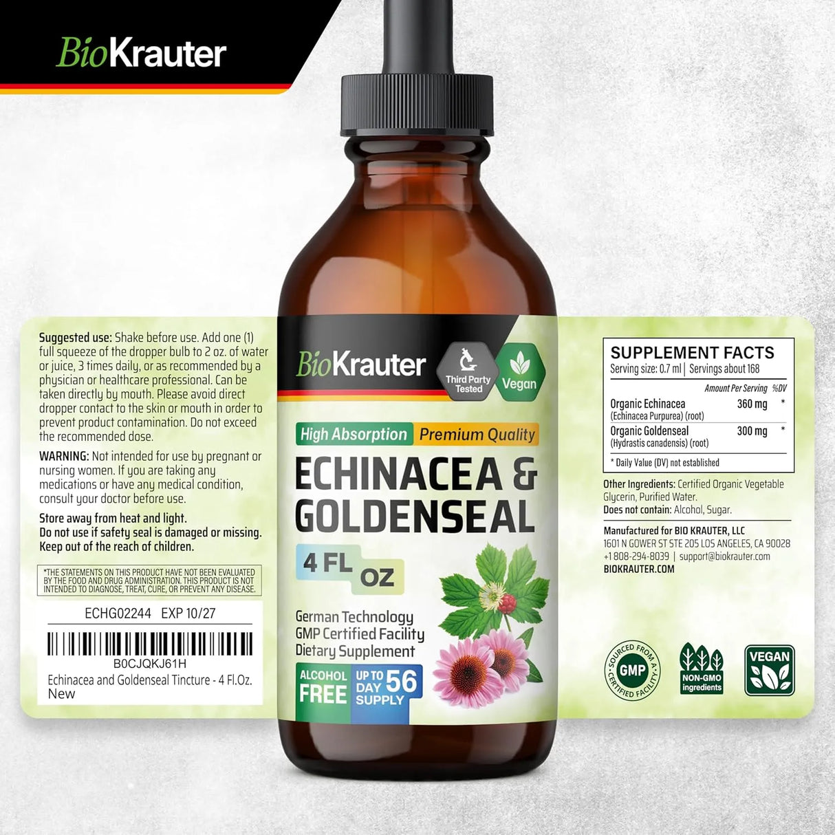 BIOKRAUTER - Bio Krauter Echinacea and Goldenseal Root Liquid Extract 4 Fl.Oz. - The Red Vitamin MX - Suplementos Alimenticios - {{ shop.shopifyCountryName }}