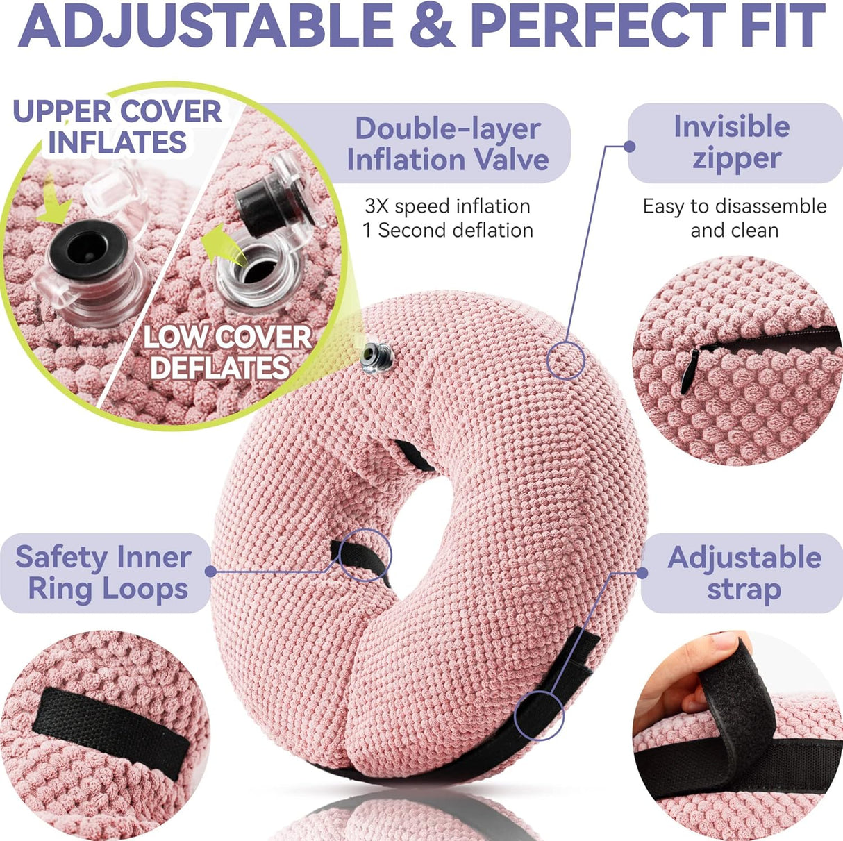 Loflaze Soft Inflatable Dog Cone Collar Pink MEDIUM