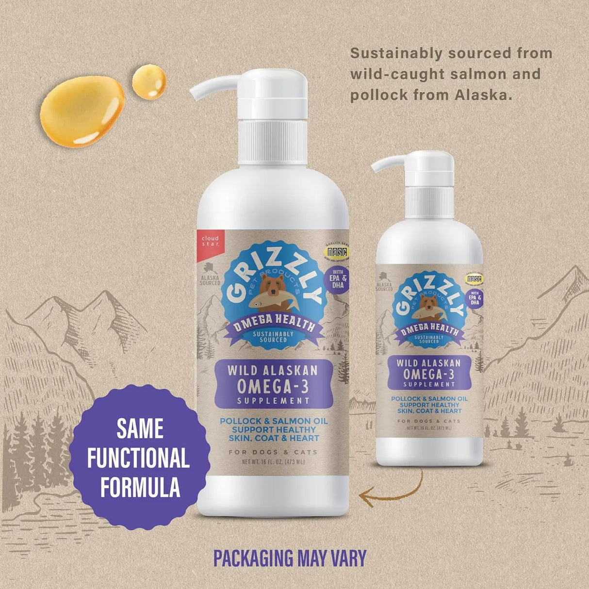 GRIZZLY PET PRODUCTS - Grizzly Pet Products Omega Health Liquid Omega-3 for Dogs and Cats 473Ml. - The Red Vitamin MX - Aceite De Pescado Para Perros - {{ shop.shopifyCountryName }}