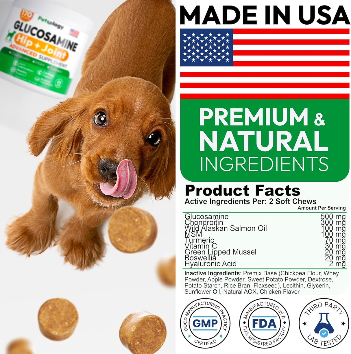 Petsology Glucosamine for Dogs Hip and Joint Supplement 170 Masticables