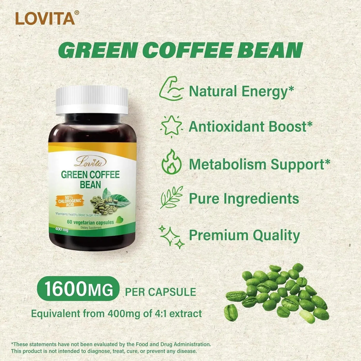 LOVITA - Lovita Green Coffee Bean Extract 1600Mg. 60 Capsulas - The Red Vitamin MX - Suplementos Alimenticios - {{ shop.shopifyCountryName }}