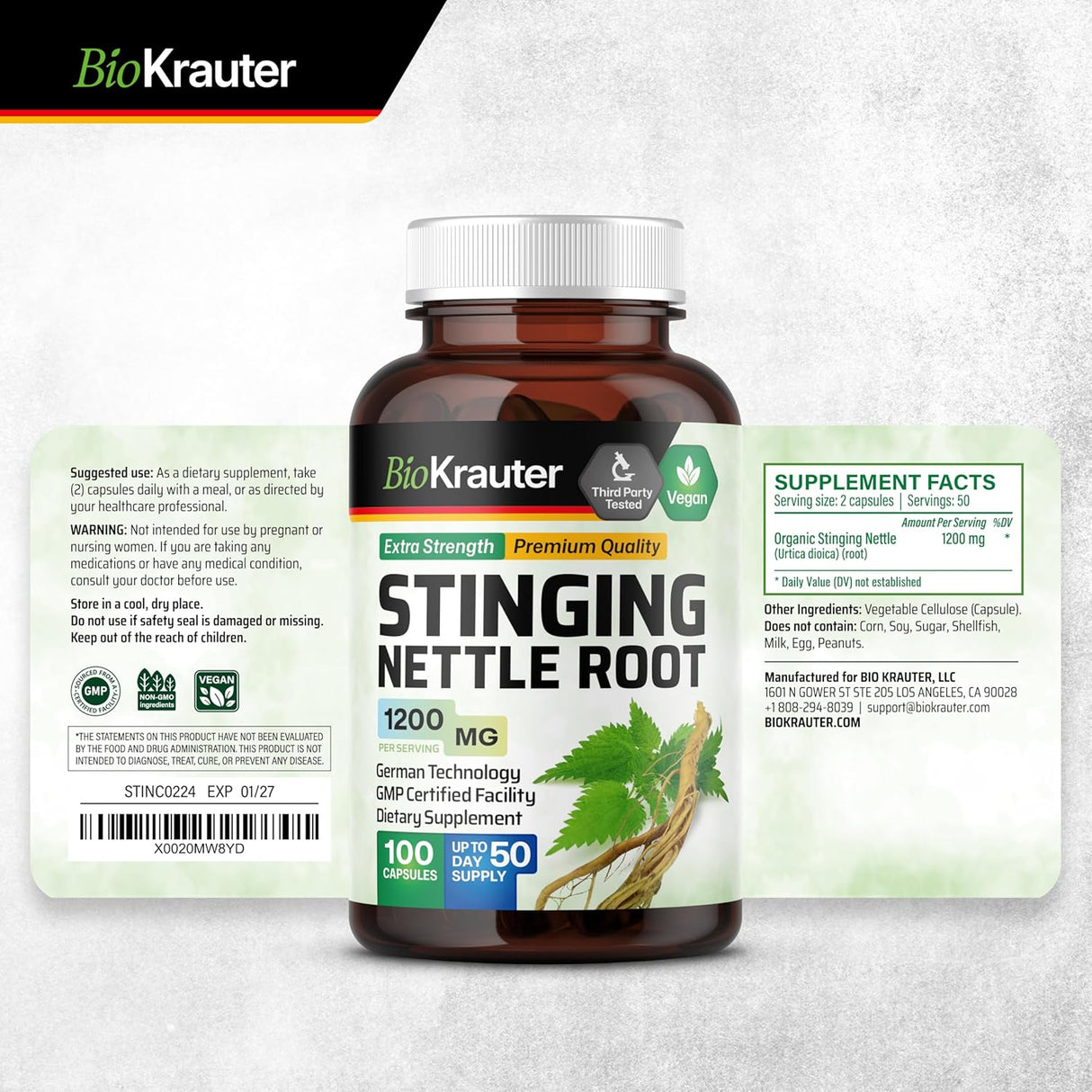 BIOKRAUTER - BIO KRAUTER Stinging Nettle 1200Mg. 100 Capsulas - The Red Vitamin MX - Suplementos Alimenticios - {{ shop.shopifyCountryName }}