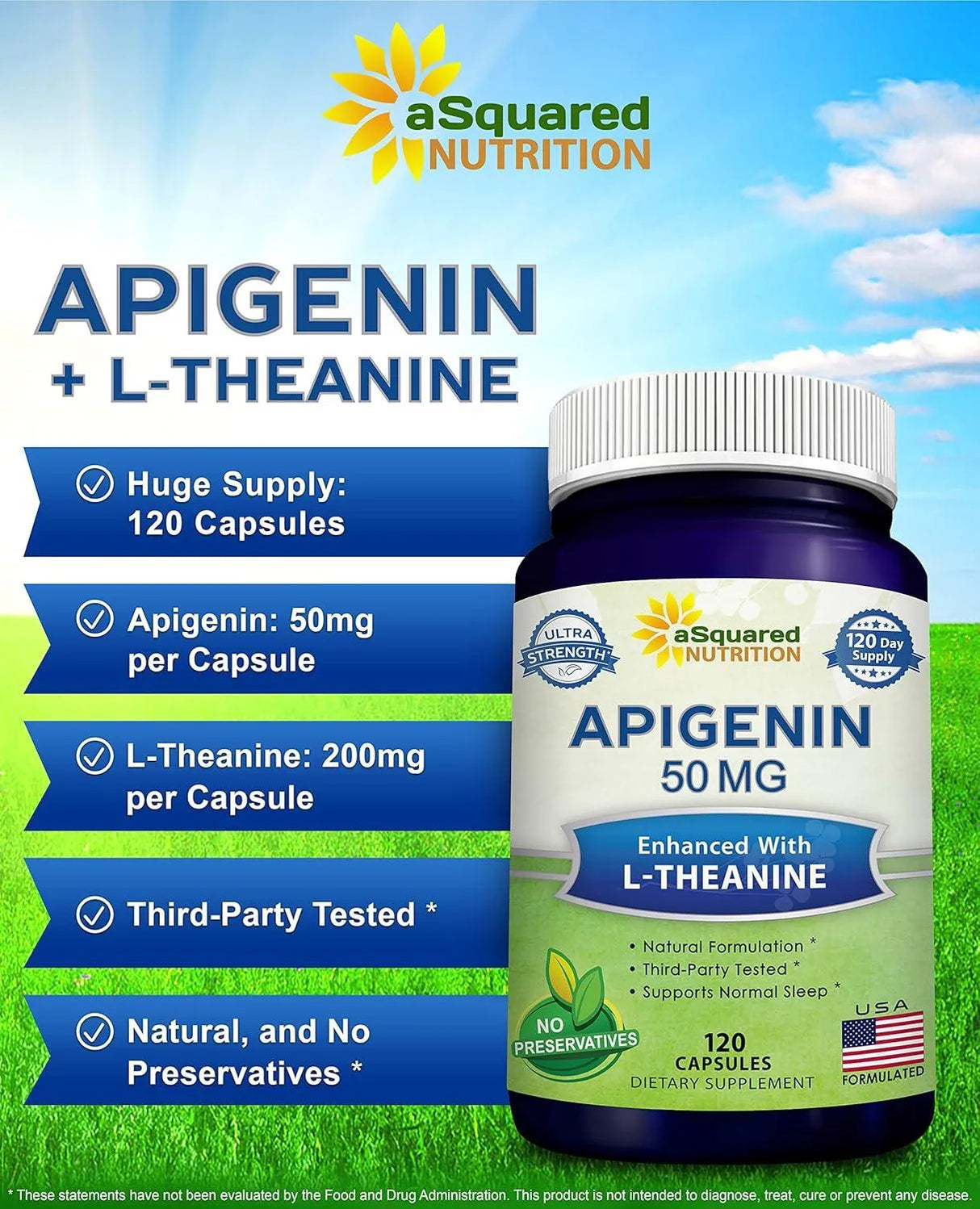 ASQUARED NUTRITION - aSquared Nutrition Apigenin 50Mg. & L-Theanine 200Mg. 120 Capsulas - The Red Vitamin MX - Suplementos Alimenticios - {{ shop.shopifyCountryName }}