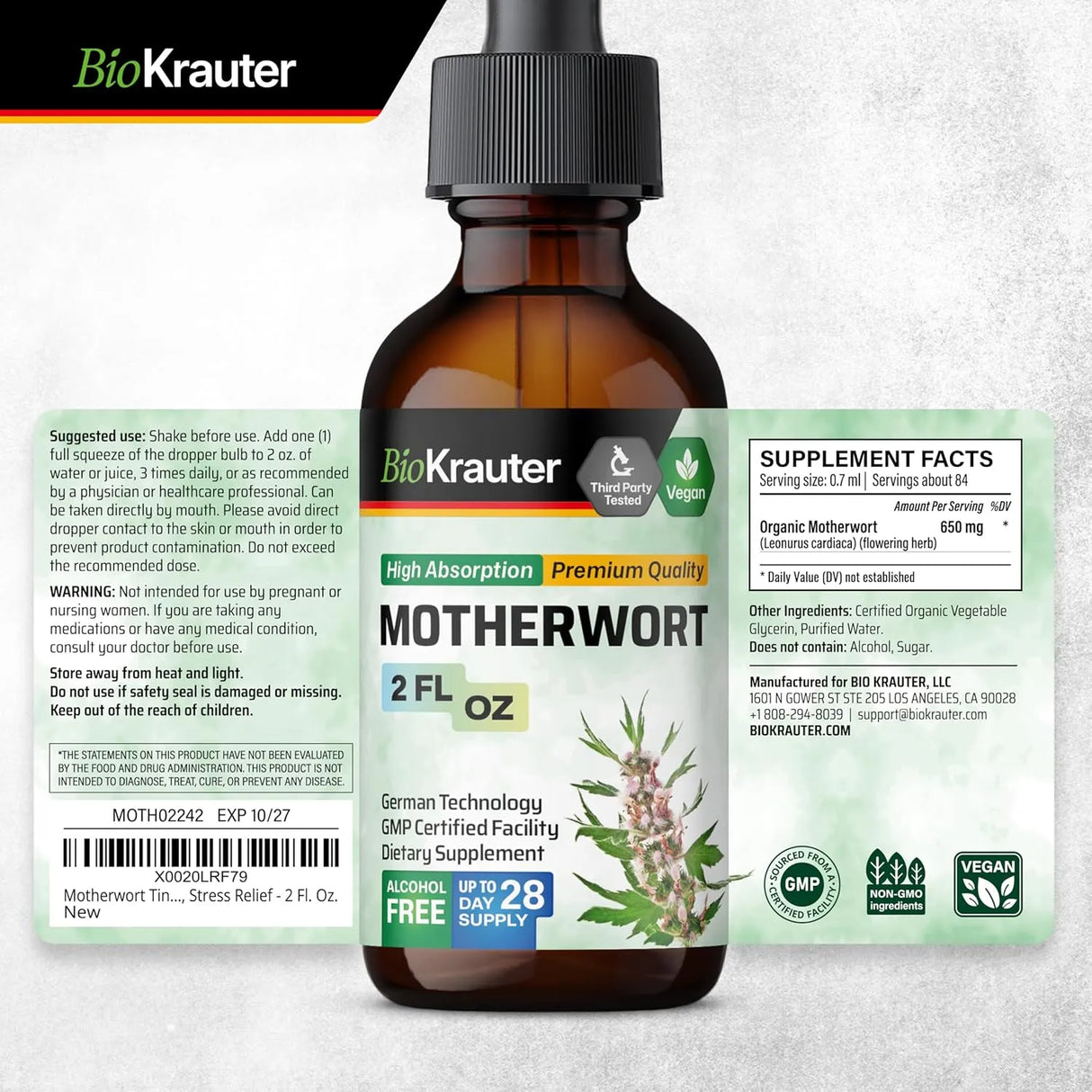 BIOKRAUTER - BIO KRAUTER Motherwort Tincture 2 Fl.Oz. - The Red Vitamin MX - Suplementos Alimenticios - {{ shop.shopifyCountryName }}