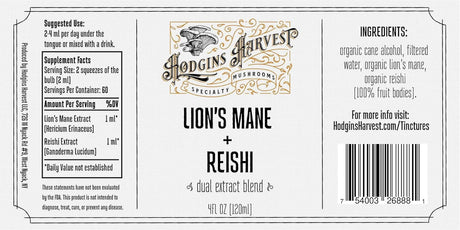 HODGINS HARVEST - Hodgins Harvest Organic Lion’s Mane + Reishi Tincture 4 Fl.Oz. - The Red Vitamin MX - Suplementos Alimenticios - {{ shop.shopifyCountryName }}