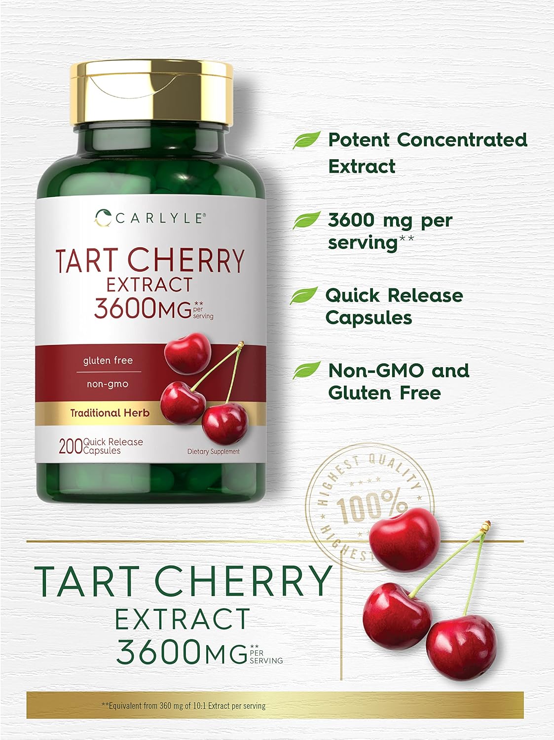 Carlyle Tart Cherry Extract 3600Mg. 200 Capsulas