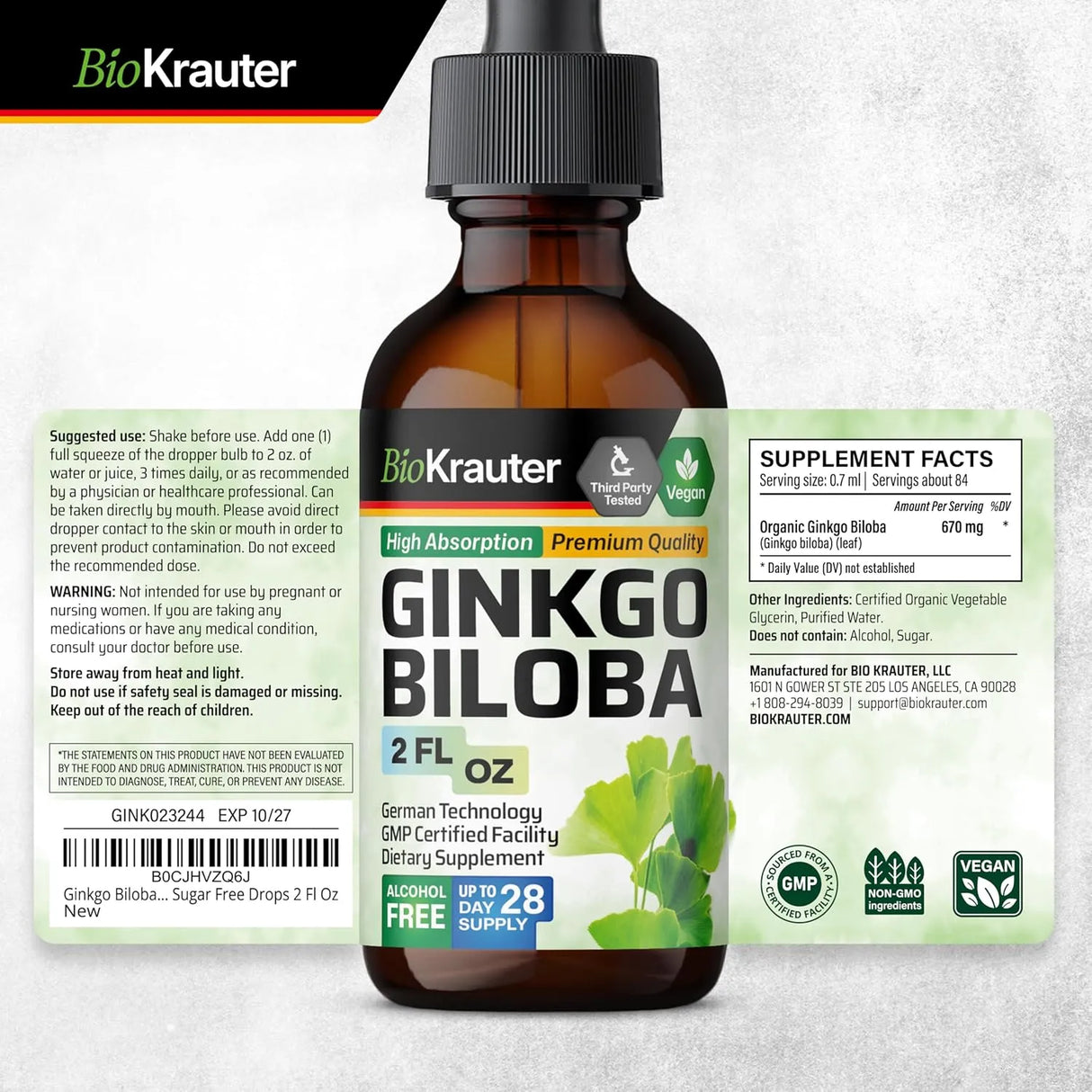 BIOKRAUTER - BIO KRAUTER Ginkgo Biloba Extract 2 Fl.Oz. - The Red Vitamin MX - Suplementos Alimenticios - {{ shop.shopifyCountryName }}