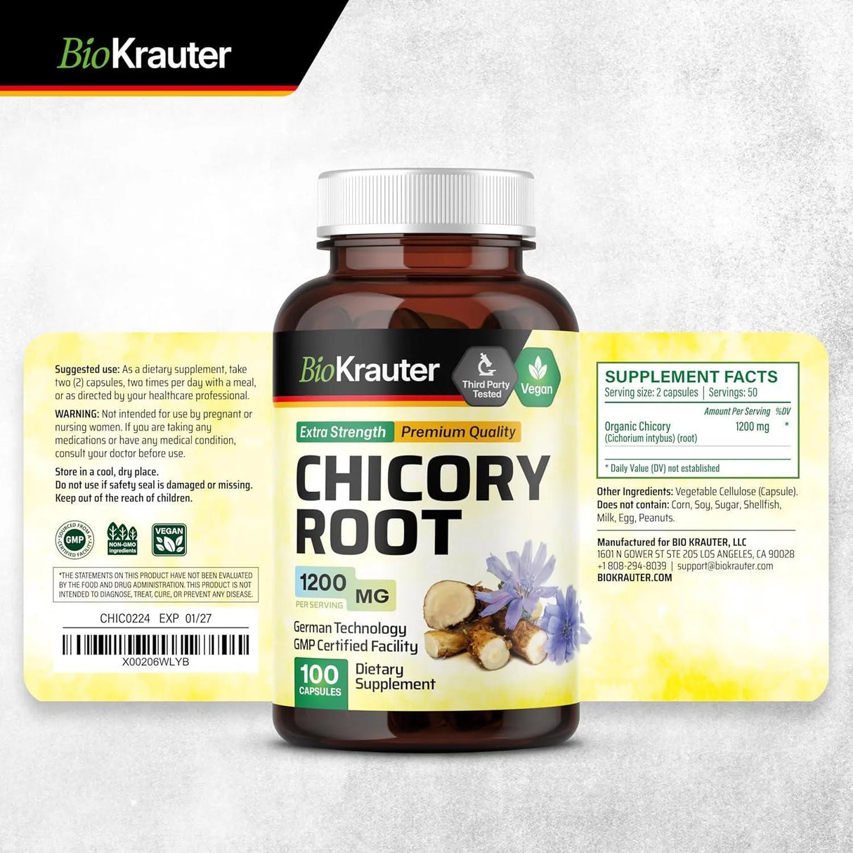 BIOKRAUTER - BIO KRAUTER Chicory Fiber Supplement 100 Capsulas - The Red Vitamin MX - Suplementos Alimenticios - {{ shop.shopifyCountryName }}