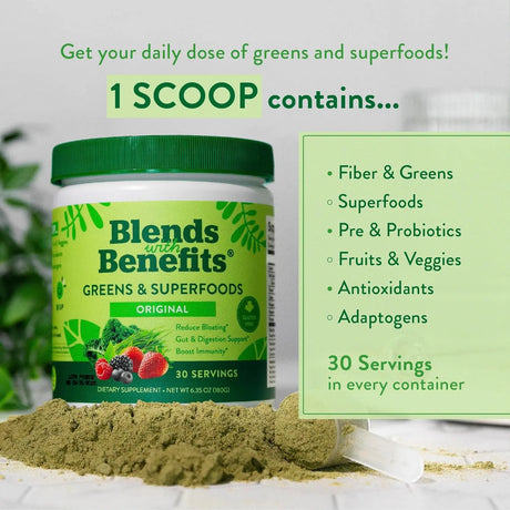 BLENDS WITH BENEFITS - Blends with Benefits Super Greens Powder w/Probiotics 30 Servicios Original 180Gr. - The Red Vitamin MX - Suplementos Alimenticios - {{ shop.shopifyCountryName }}