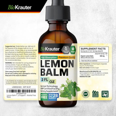 BIOKRAUTER - BIO KRAUTER Lemon Balm Leaf Extract 2 Fl.Oz. - The Red Vitamin MX - Suplementos Alimenticios - {{ shop.shopifyCountryName }}