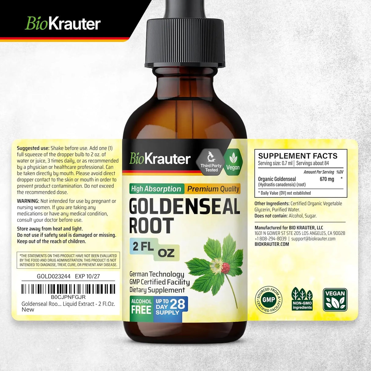 BIOKRAUTER - BIO KRAUTER Goldenseal Root Extract Liquid 2 Fl.Oz. - The Red Vitamin MX - Suplementos Alimenticios - {{ shop.shopifyCountryName }}